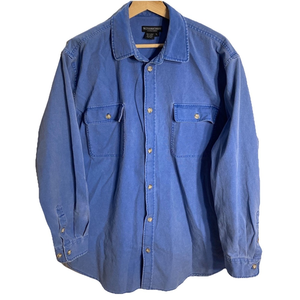Vtg J Peterman Thick Flannel Button Up Shirt Mens Large Blue 90's 80's